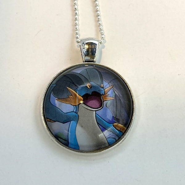 Swampert Pokemon Necklace OR Keychain - Upcycled Pokemon Card Pendant - Silver Pendant w/Chain - Swampert Necklace - Pokemon Card Necklace
