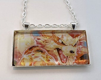 Arcanine Necklace - Holographic Pokemon Card Necklace - Upcycled Pokemon Card Pendant w/Chain - Bar Necklace - Pokemon Necklace