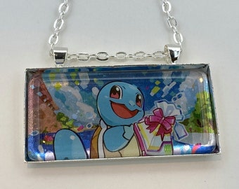 Squirtle Necklace - Holographic Pokemon Card Necklace - Upcycled Pokemon Card Pendant w/Chain - Bar Necklace - Pokemon Necklace