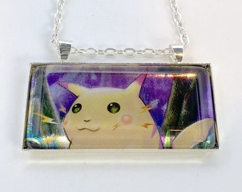 Pikachu Necklace - CLEARANCE - Holographic Pokemon Card Necklace - Upcycled Pokemon Card Pendant w/Chain - Bar Necklace - Pokemon Necklace