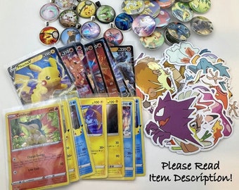 Pokemon Mystery Box - Mystery Pack - Mystery Bag - Pokemon Grab Bag - Pokemon Necklace - Pokemon Holographic Card - Stickers Buttons Holo