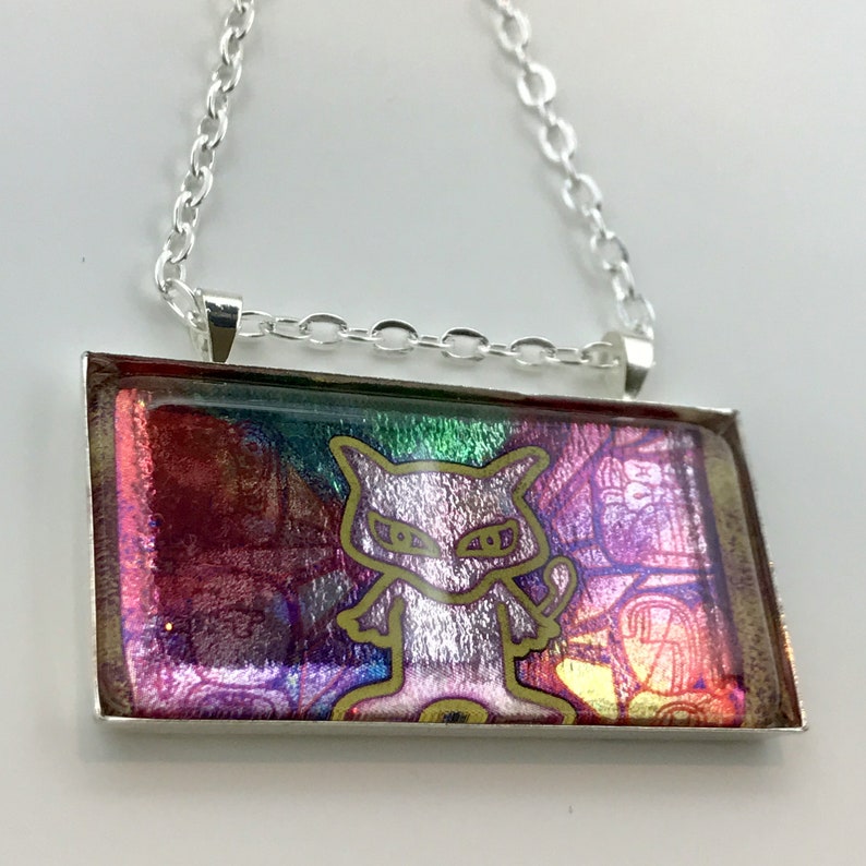 Ancient Mew Necklace Holographic Pokemon Card Necklace Upcycled Pokemon Card Pendant w/Chain Bar Necklace Pokemon Necklace image 2