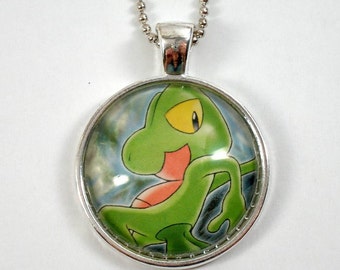 Treecko Pokemon Necklace OR Keychain - Upcycled Pokemon Card Pendant - Silver Pendant w/Chain - Treecko Necklace - Pokemon Card Necklace