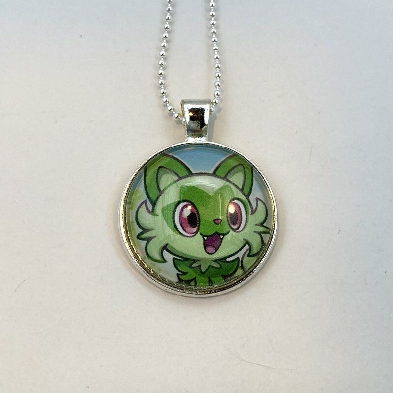 Sprigatito Pokemon Necklace OR Keychain Upcycled Pokemon Card Pendant Pendant w/Chain Sprigatito Necklace Pokemon Card Necklace image 1