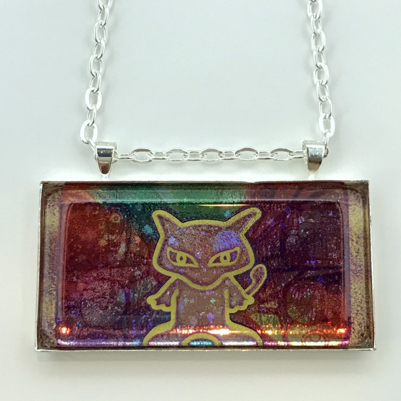 Ancient Mew Necklace Holographic Pokemon Card Necklace Upcycled Pokemon Card Pendant w/Chain Bar Necklace Pokemon Necklace image 1