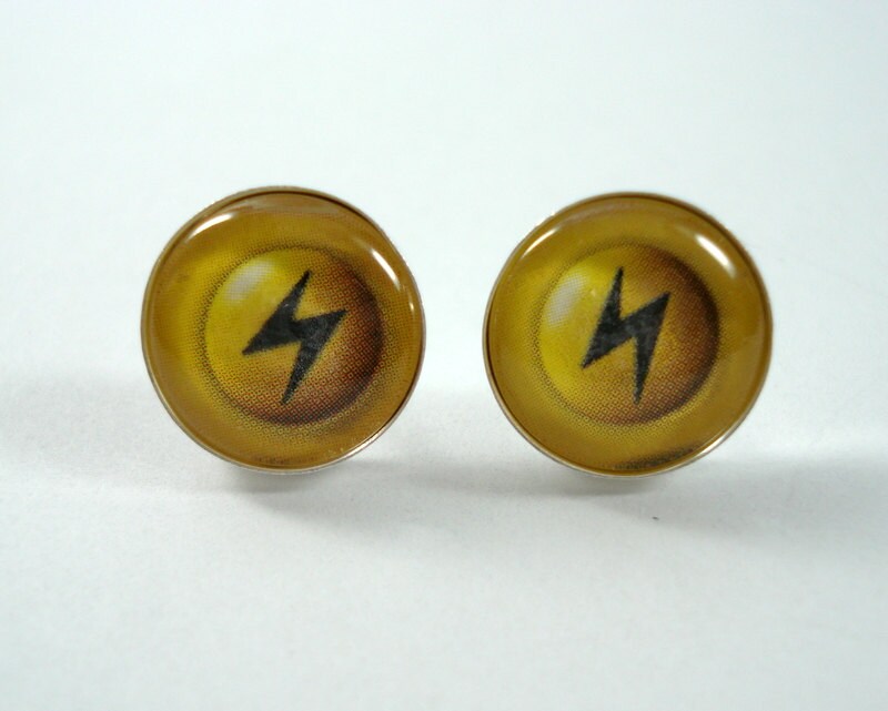 Electric Energy Pokemon Earrings - Upcycled Pokemon Card Earrings - Lightning Symbol Earrings - Sterling Silver - Pokemon Studs - Posts