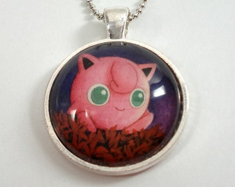 Jigglypuff Pokemon Necklace OR Keychain - Upcycled Pokemon Card Pendant - Silver Pendant w/Chain - Jigglypuff Necklace