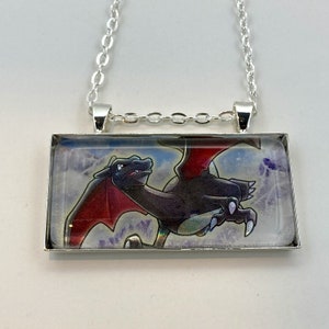 Shiny Charizard Necklace Holographic Pokemon Card Necklace Upcycled Pokemon Card Pendant w/Chain Bar Necklace Pokemon Necklace image 1