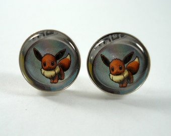 Eevee Pokemon Earrings - Upcycled Pokemon Card Earrings - Eevee Earrings - Sterling Silver - Pokemon Studs - Post Earrings