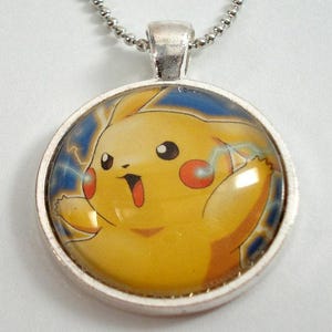 Pikachu Pokemon Necklace OR Keychain - Upcycled Pokemon Card Pendant - Silver Pendant w/Chain - Pikachu Necklace - Pokemon Card Necklace image 1