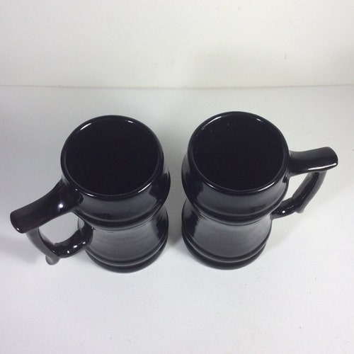 Vintage shops Frankoma black ceramic beer steins mugs set of 2