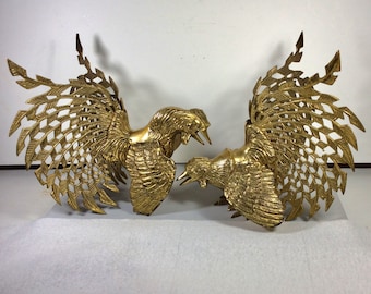 Vintage Pair set of solid brass chickens