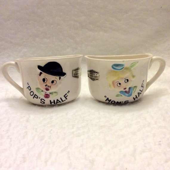 Mom's Half Pop's Half Vintage 1940s Coffee Cups. Souvenir Herington KS.  Free Ship - Etsy