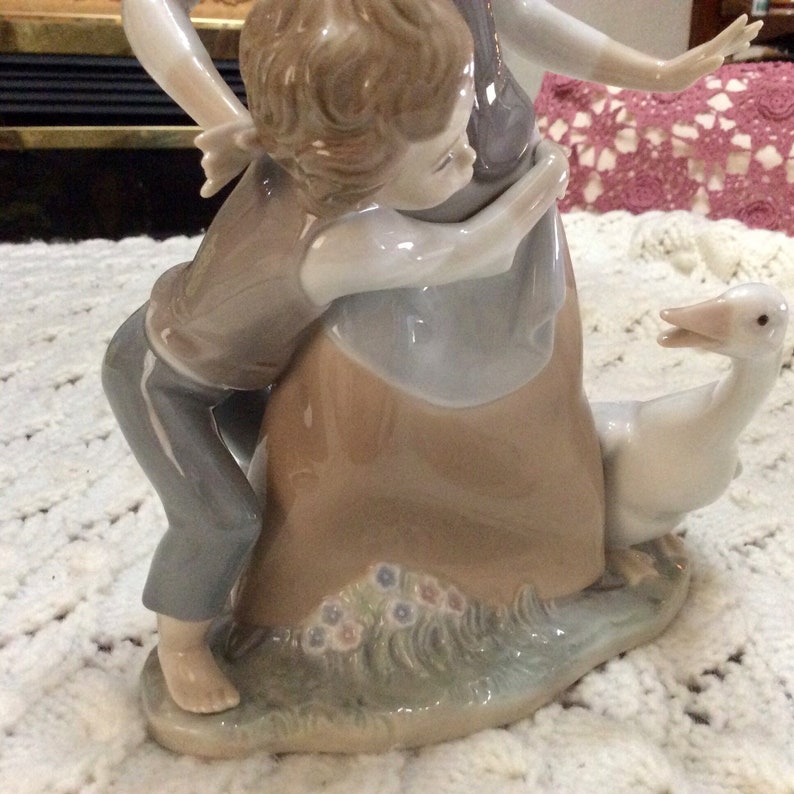 Lladro 1978 woman boy goose porcelain figurine. Mint. image 5