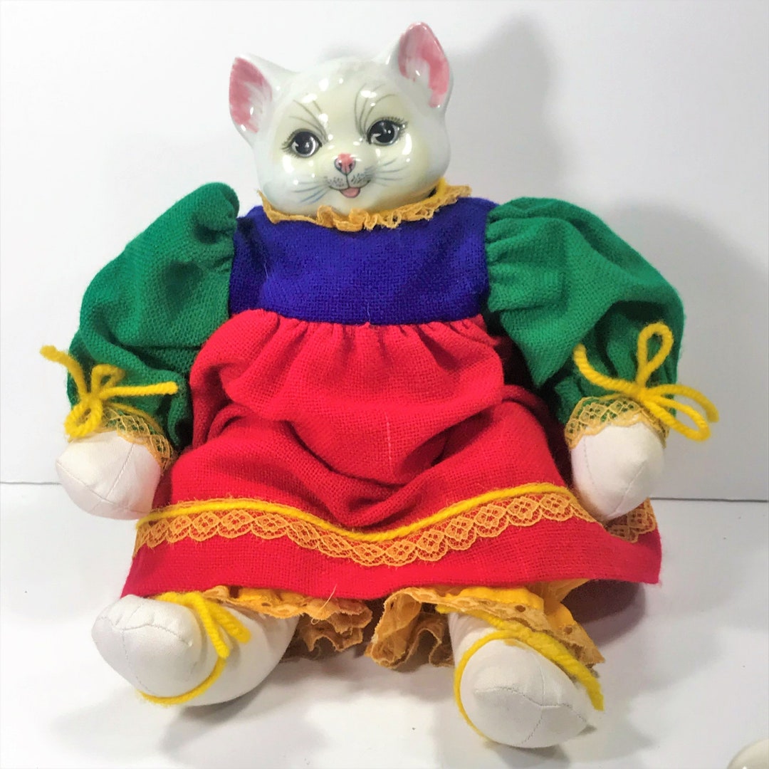Vintage Ceramic Porcelain Cat Head Doll - Etsy