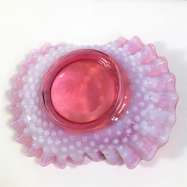 Vintage Pink White Opalescent Hobnail Fenton Decorative Dish Bowl - Etsy