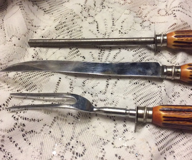 Vintage Sheffield Bakelite Meat Carving Antlers Horn Set. Etsy
