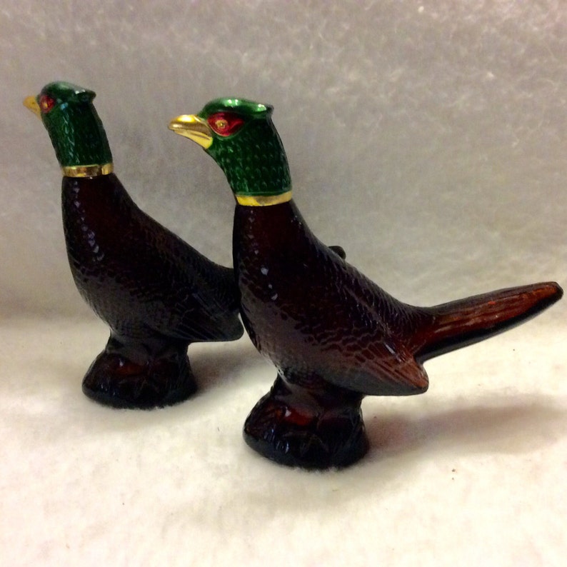 Avon pheasant glass decanters. Empty excellent. Set of 2. Free Etsy