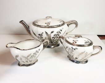 Vintage Stouffer Fine China silver lily of the valley teapot set