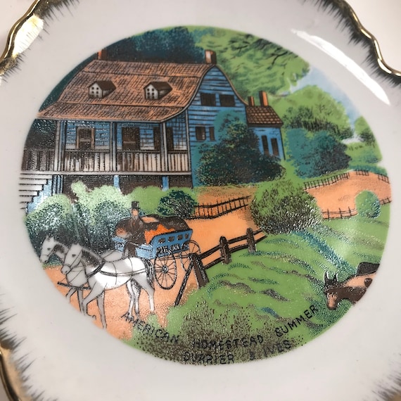ガレ風ヴィンテージ サラマンダー紋様 浮き彫り 飾り皿 アール・ヌーヴォー希少品 Vintage Currier and Ives Collectible Ceramic Plates Golden Apricot
