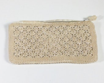 Hand Made in Japan Silver Craft beaded pearls clutch vintage 1920s