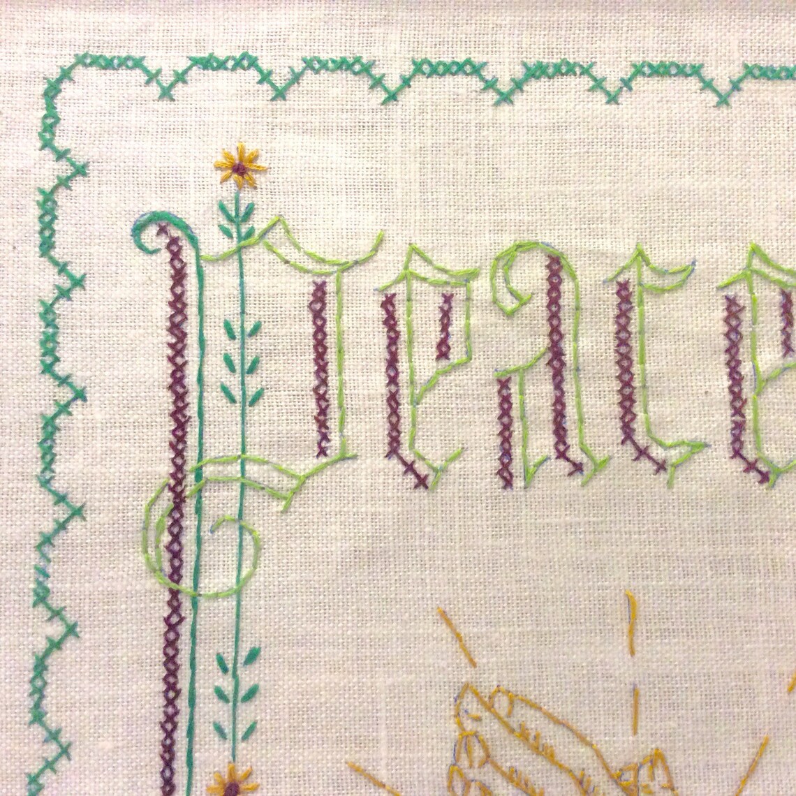 Vintage Hand Made Embroidered Praying Hands Peace Wall Etsy
