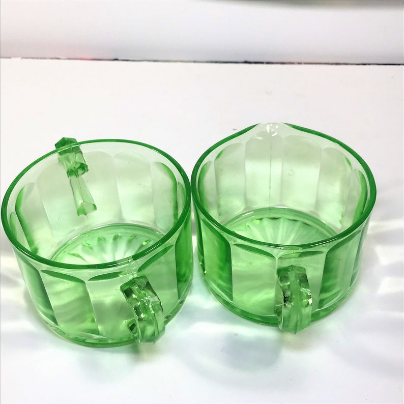 Vintage Green Uranium Glass Sugar Bowl and Creamer Etsy