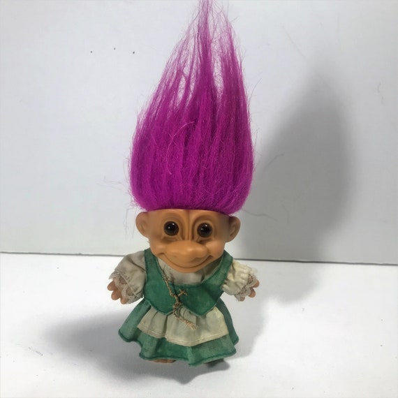 Vintage Russ Purple Haired Troll Doll Green Dress Etsy