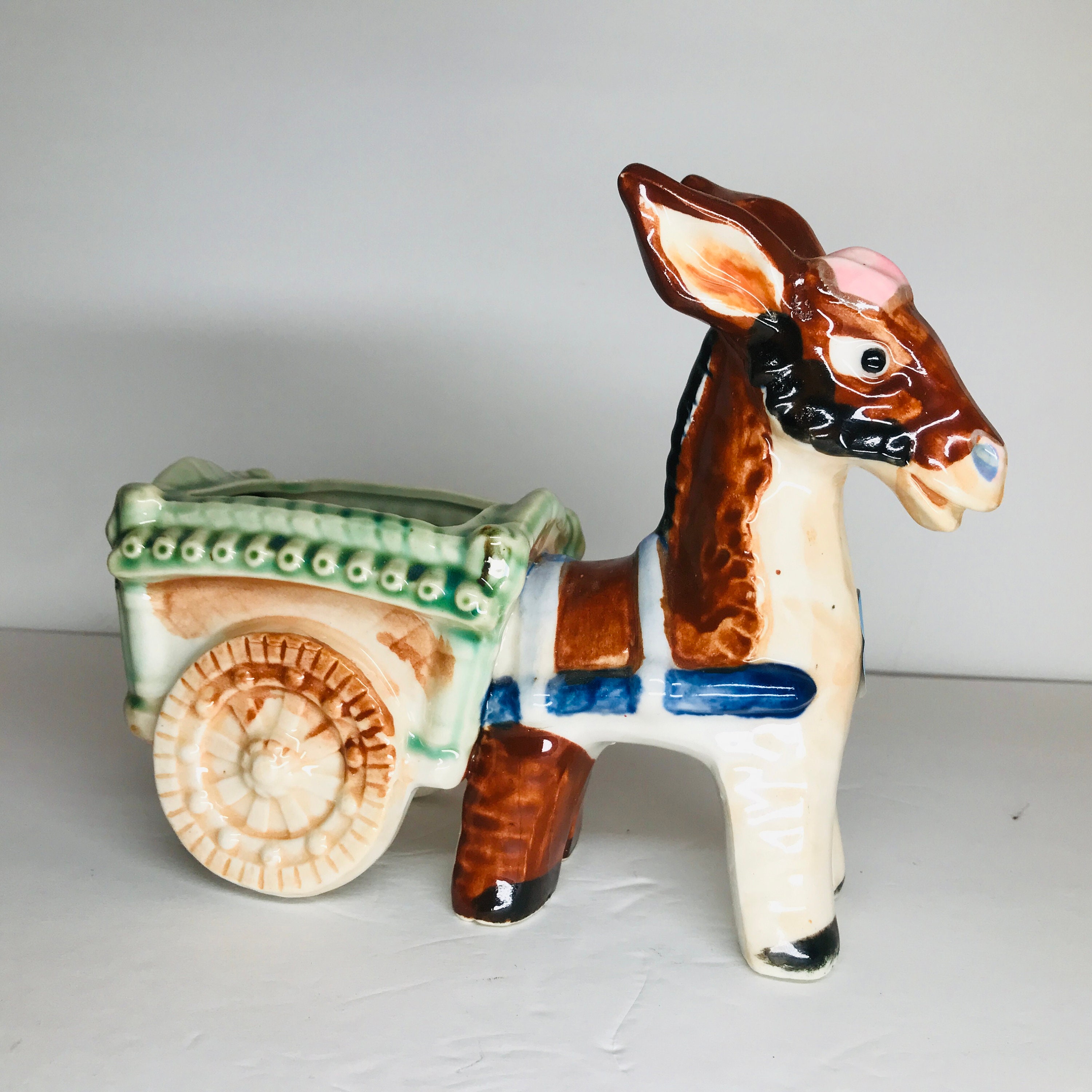Vintage Made in Occupied Japan Ceramic Donkey With Cart