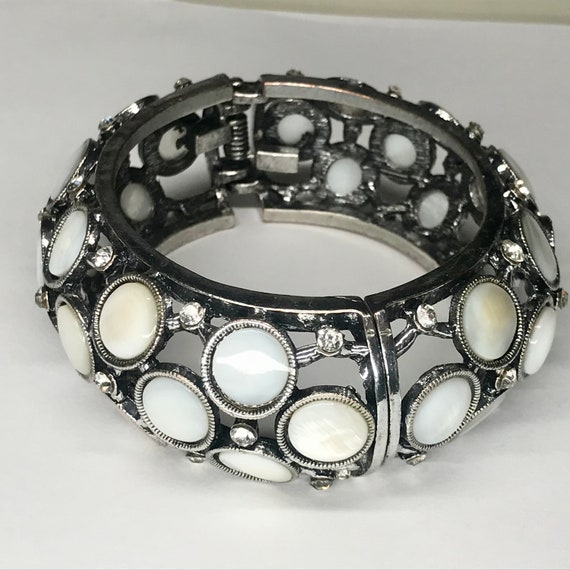Vintage moonstone rhinestone chunky clamp bracelet