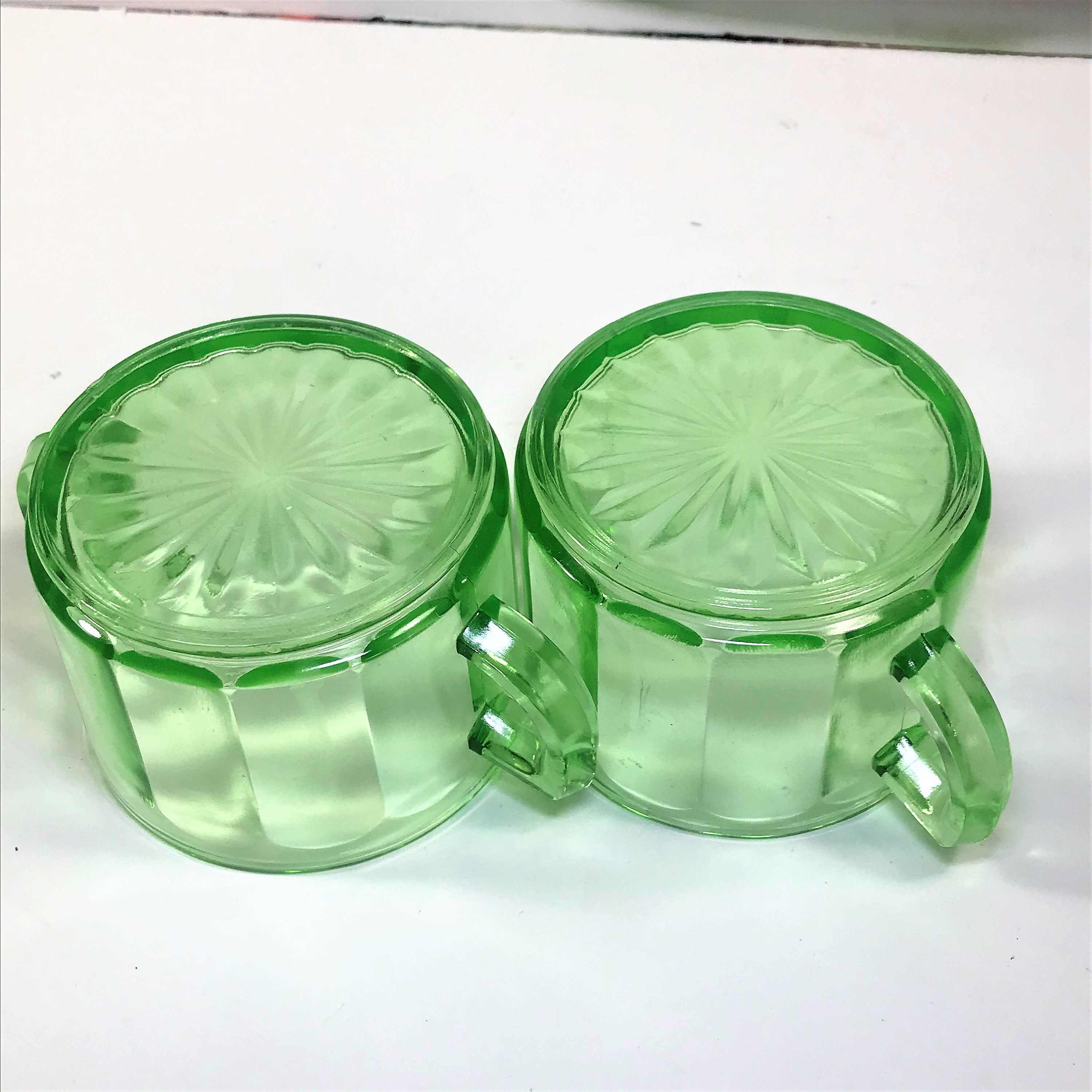 Vintage Green Uranium Glass Sugar Bowl and Creamer Etsy