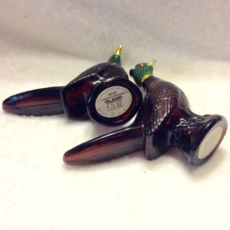 Avon pheasant glass decanters. Empty excellent. Set of 2. Free Etsy