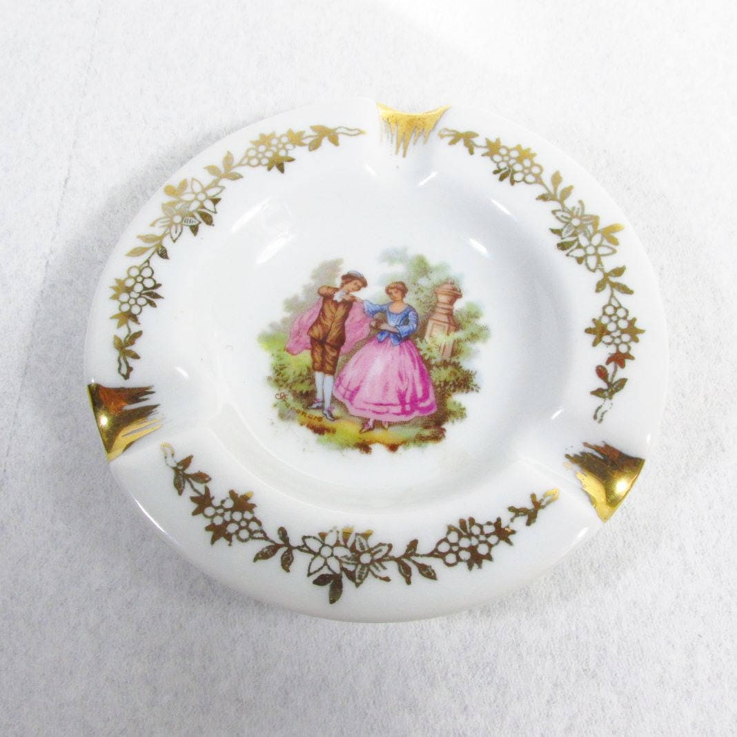 Vintage Limoges Ashtray About Love with Gold Trim Aimer