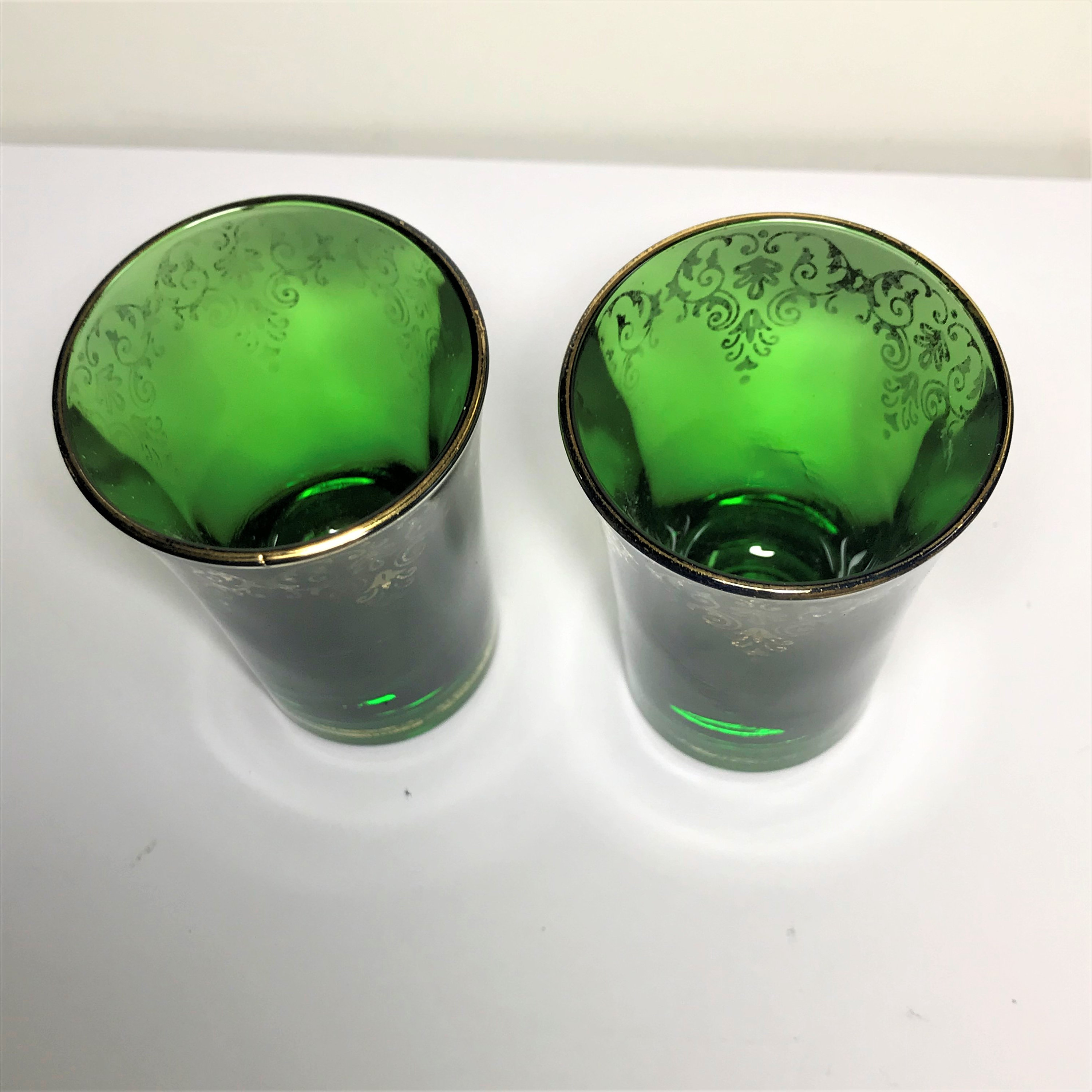 Green depression glass shot cordial glasses gold gilt Etsy