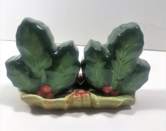 Vintage Christmas Holly leaves salt and pepper shakers