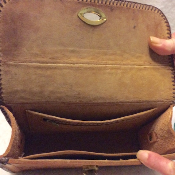 Vintage 1950's hand tooled leather handbag purse. - image 2
