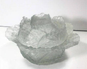 Portieux France cabbage leaf frosted colorless glass bowl