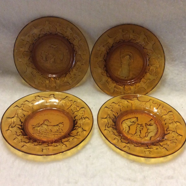 Indiana amber glass Nursery Rhymes plates. Free ship to US.