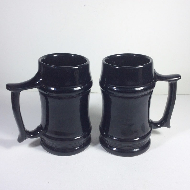 Vintage shops Frankoma black ceramic beer steins mugs set of 2