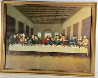 Vintage The Last Supper Leonardo De Vinci print circa 1950s.