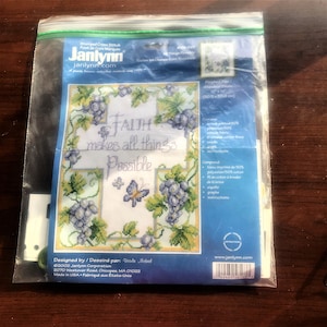 Vintage Janlynn religious cross stitch Faith makes all things possible.