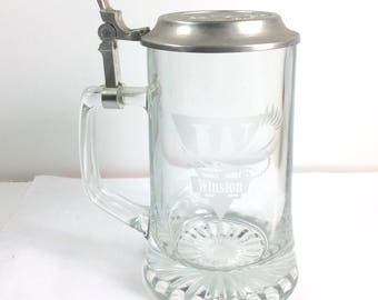 Vintage Winston cigarettes clear glass tankard beer stein. Free ship