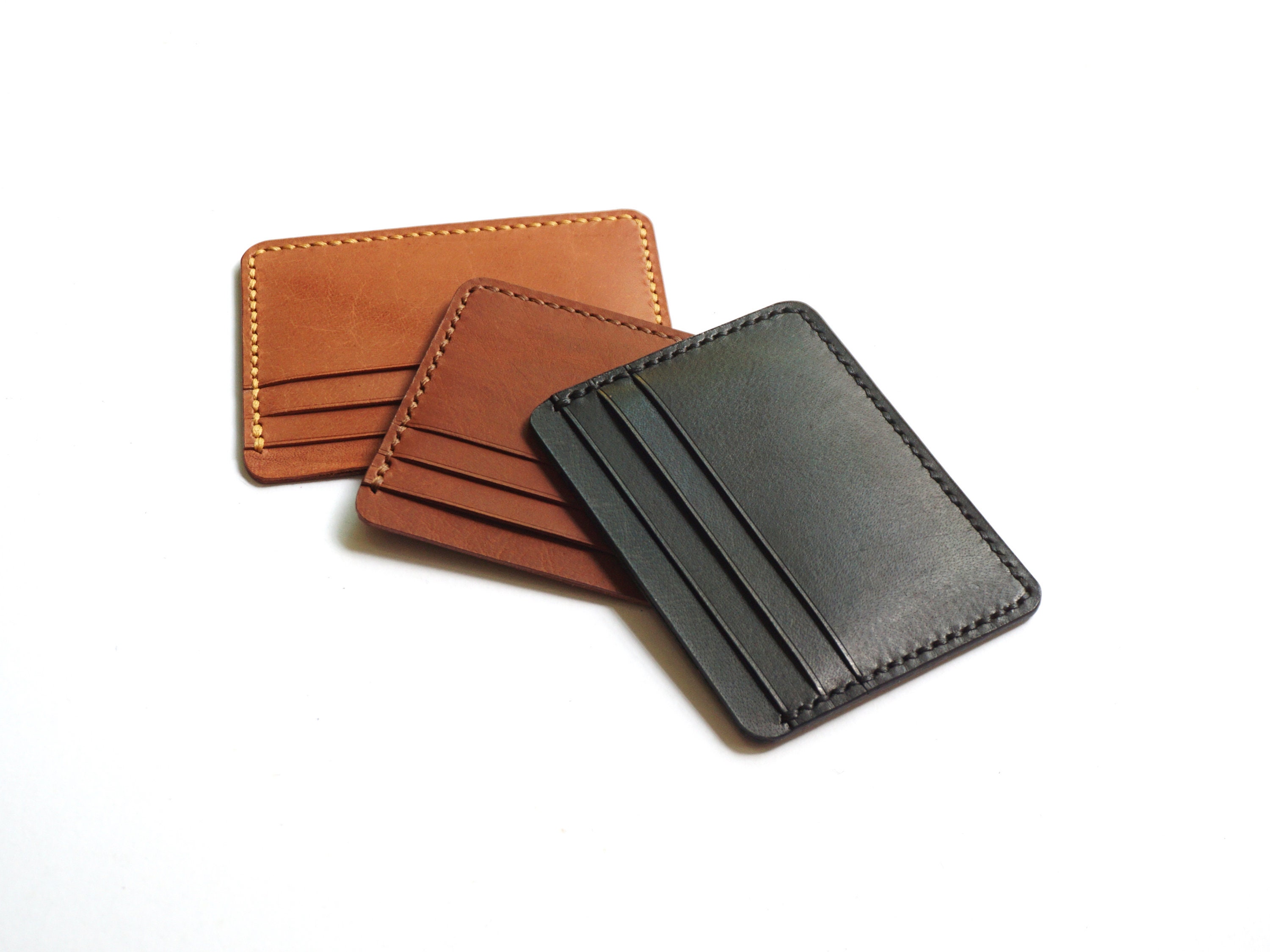 Leather Card Case Wallet in Tan Brown - Card Holder / Men's