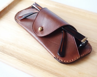 Leather Glasses Case in Brown and assorted colours - universal leather case for Sunglasses, sunshades, reading glasses, spectacles