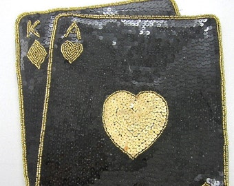 Choice of Color King Ace of Hearts Playing Cards Applique, Sequin Beaded, 12" x 10"