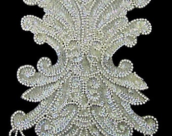 Designer Motif Full Front Bodice Costume Appliqué Iridescent Sequin Beaded, 17" x 10"