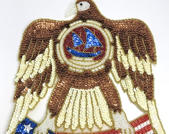 Eagle with American Flag Appliqué, Sequin Beaded, 12" x 9"  -AnimalBox 4A-1, 5T-1, 8Z-1 &10G-1