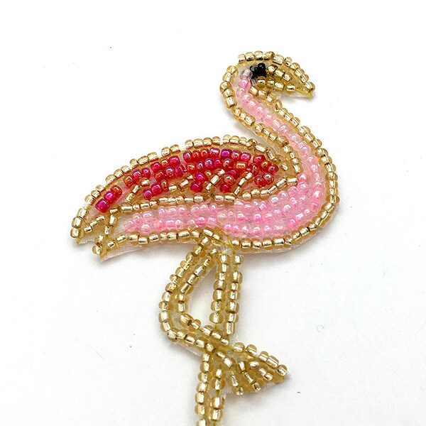 Flamingo with Pink Sequins and Choice of Gold OR Silver Beads  2.5" x 2"