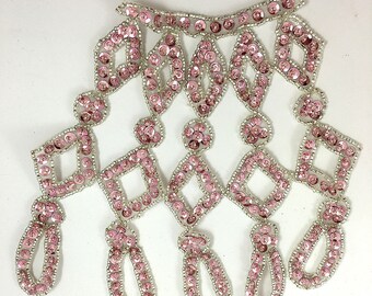 Designer Motif Neckline with Pink Sequins and Silver Beads 6" x 7"
