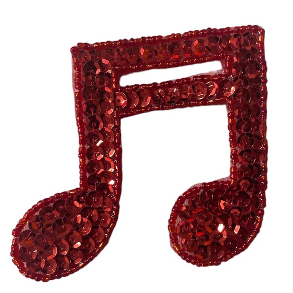 Choice of Color Double Music Note Applique, Sequin Beaded 3" x 3"